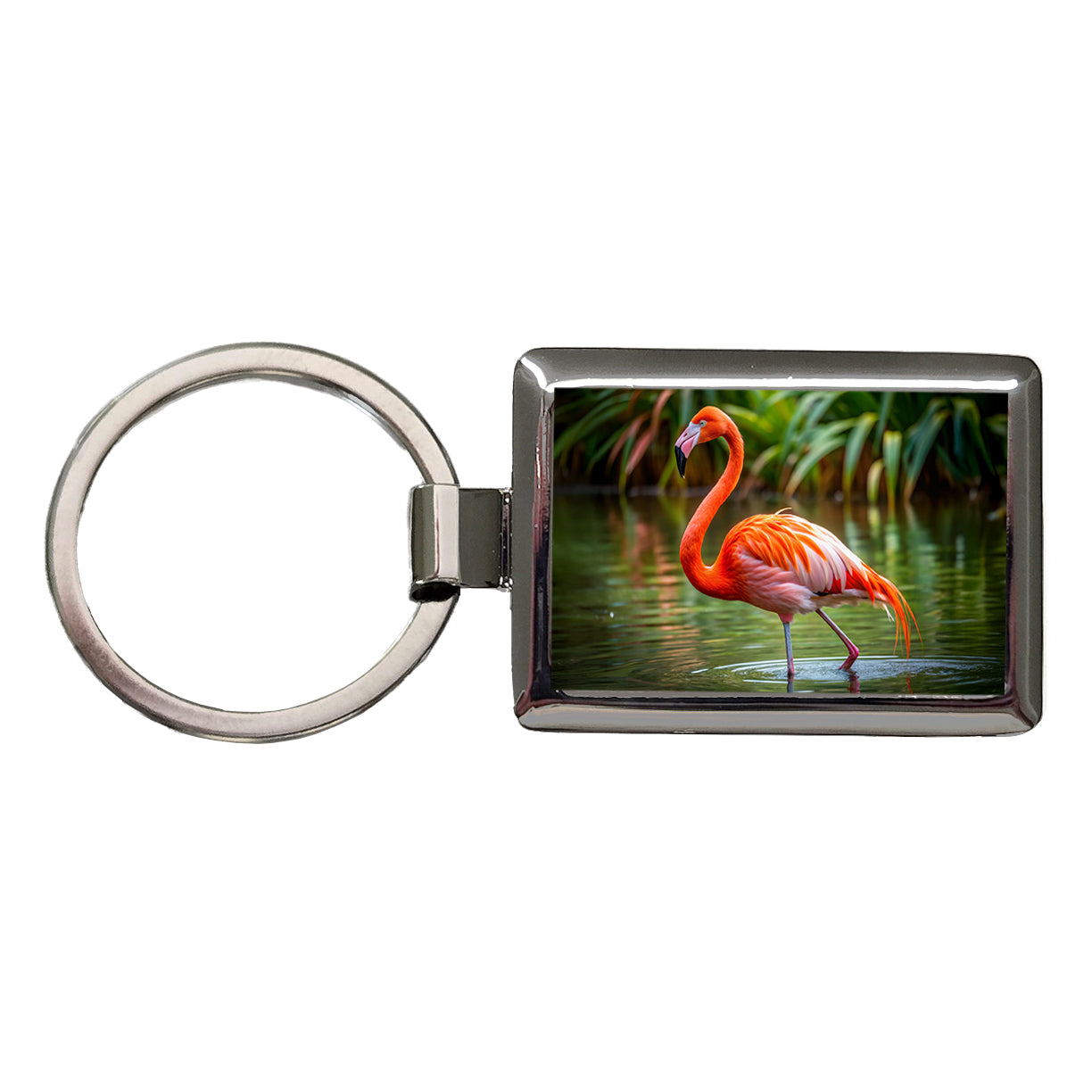 Flamingo Rectangle Metal Keychain