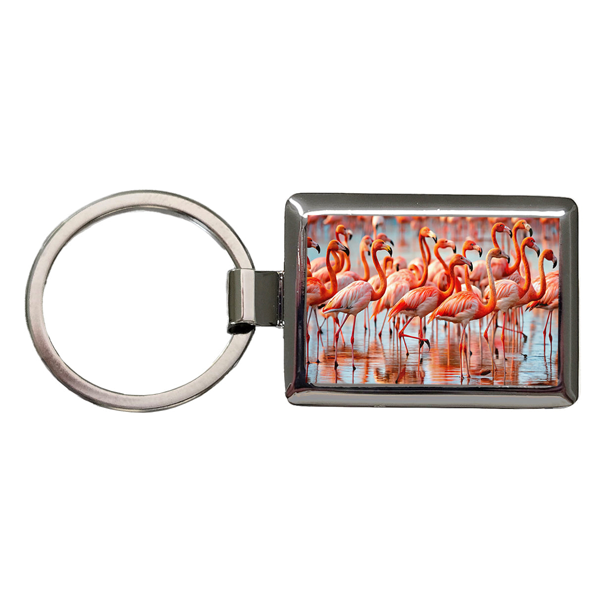 Flamingos Rectangle Metal Keychain