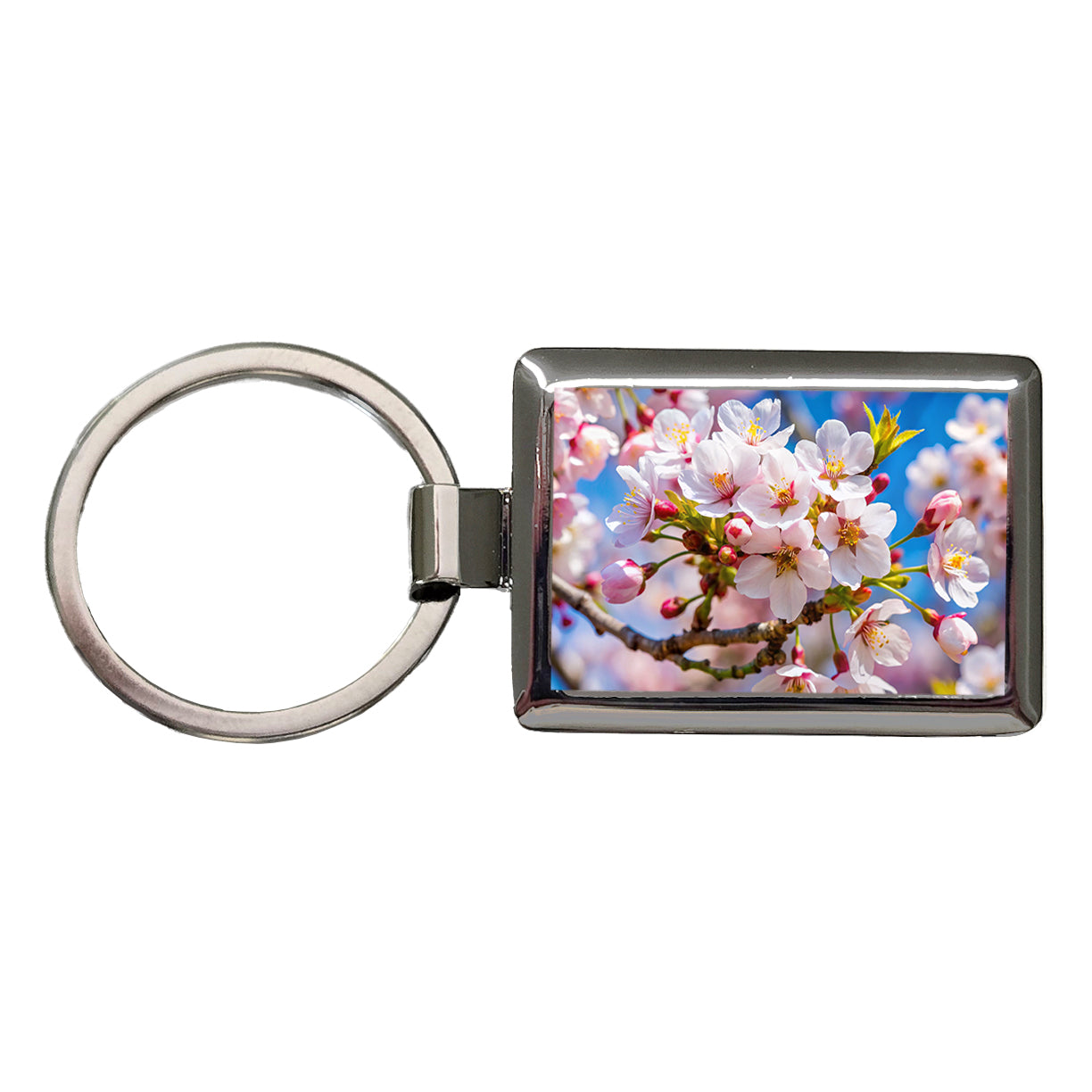 Flowering Cherry Tree Branch Rectangle Metal Keychain