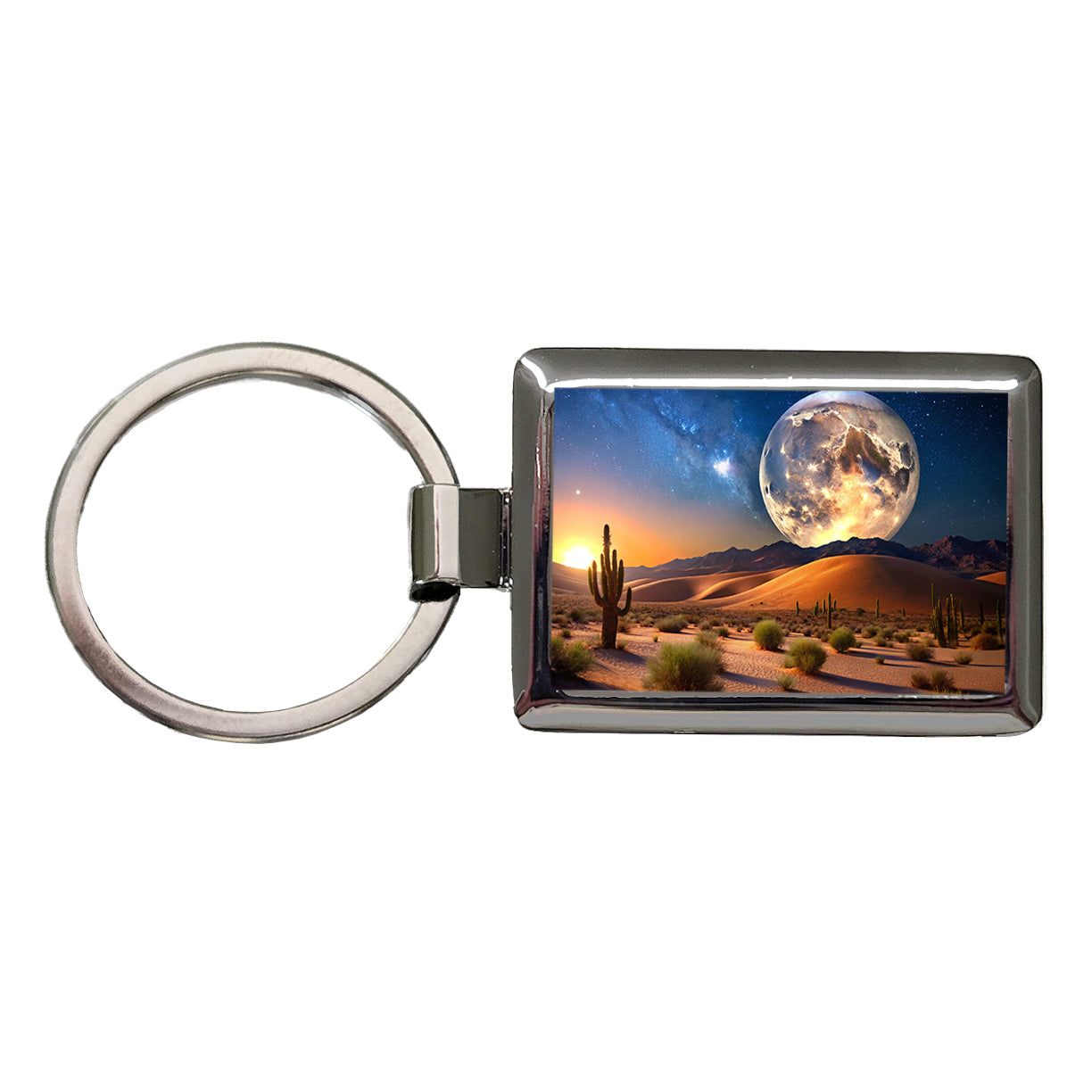 Full Moon Over The Desert Rectangle Metal Keychain