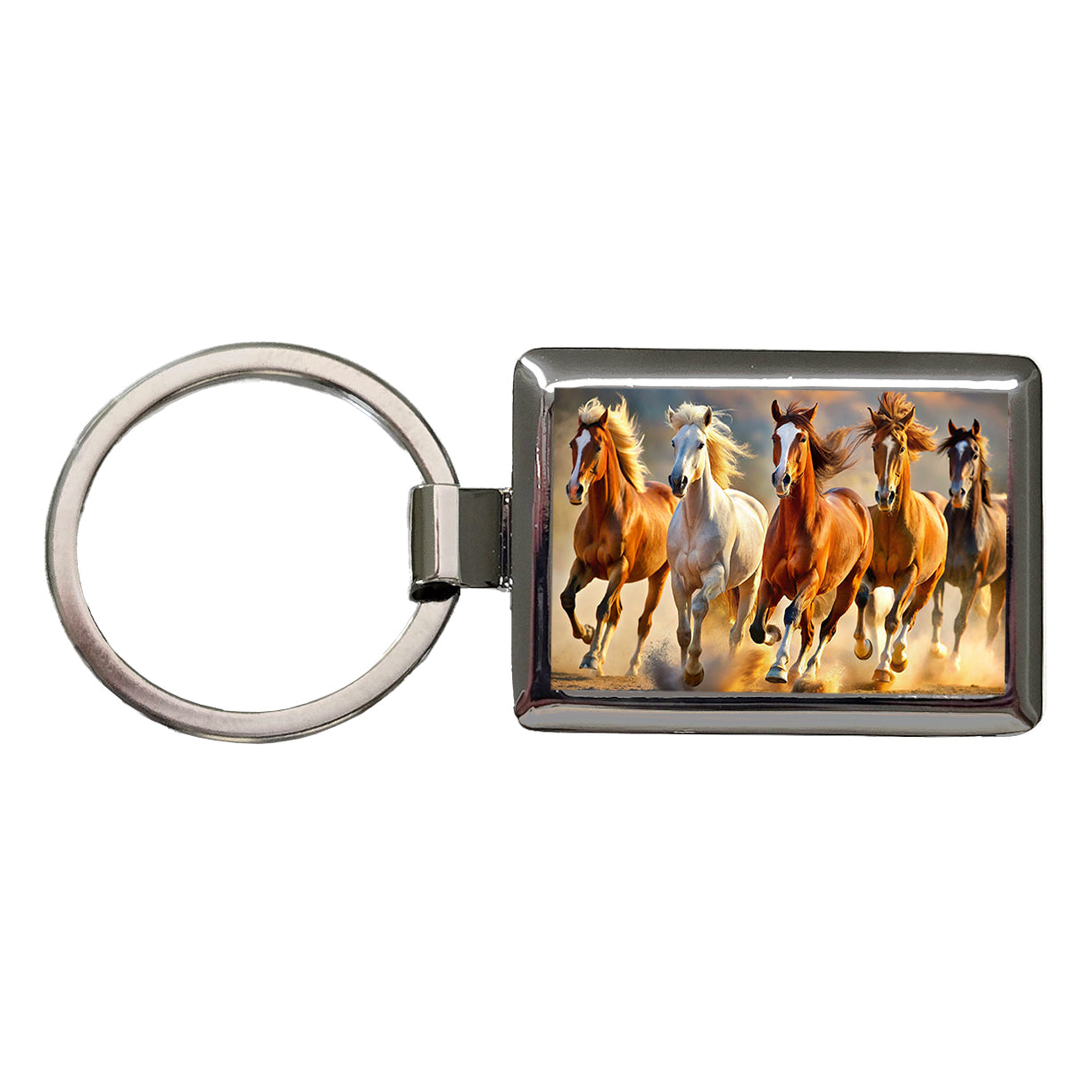 Galloping Horses Rectangle Metal Keychain