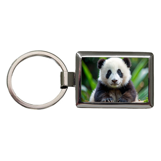 Giant Panda Baby Rectangle Metal Keychain