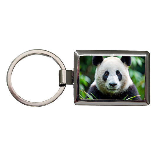 Giant Panda Rectangle Metal Keychain