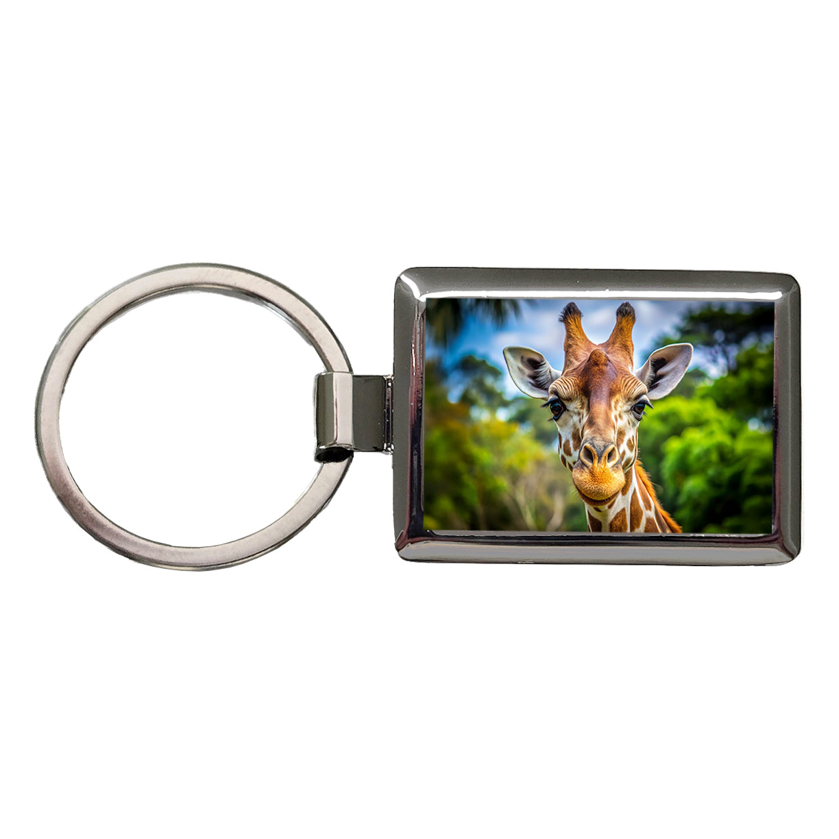 Giraffe Face Rectangle Metal Keychain