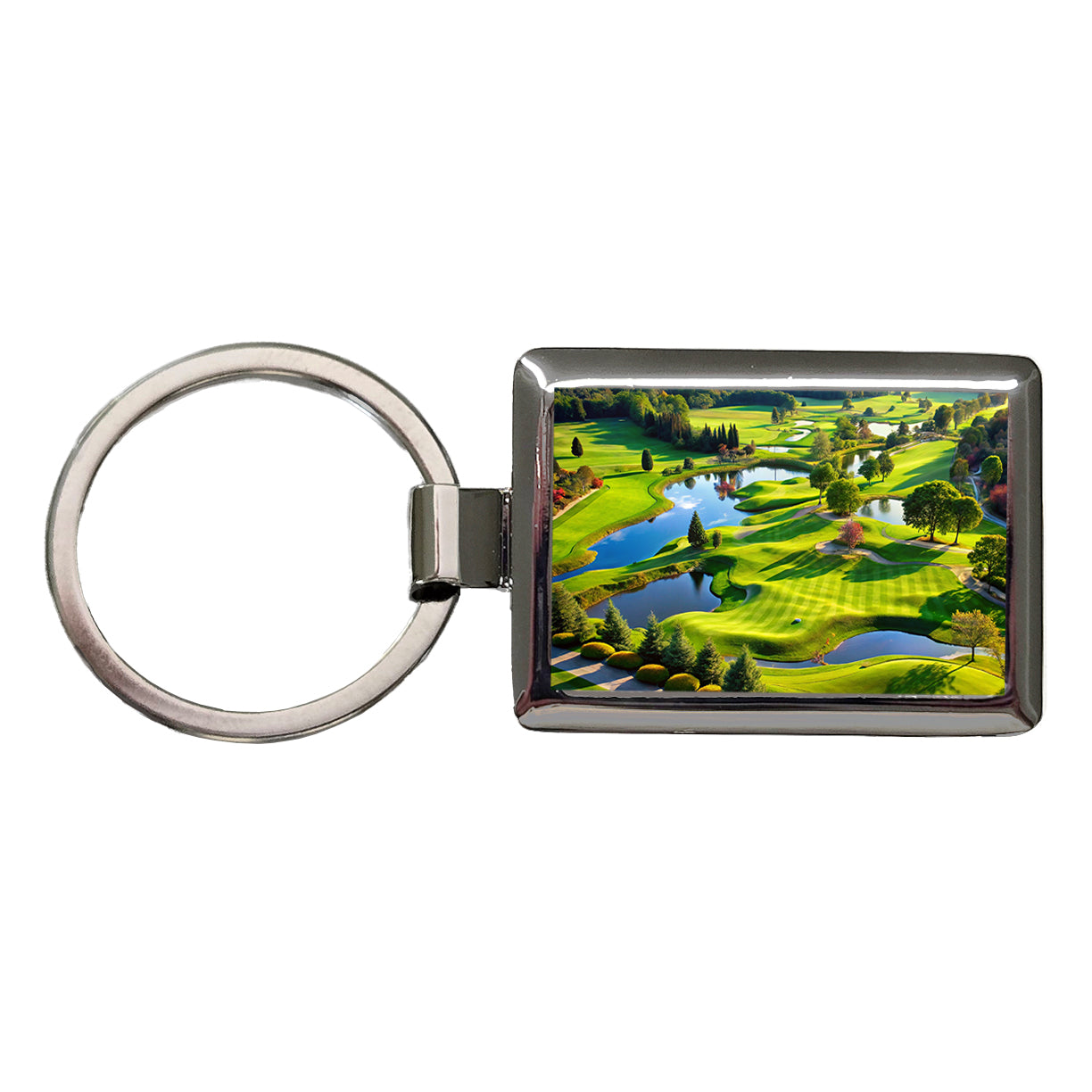 Golf Course Overview Rectangle Metal Keychain