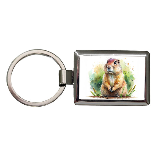 Gopher Watercolor Rectangle Metal Keychain