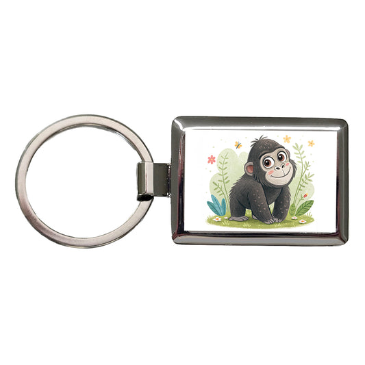 Gorilla Ape Children's Illustration Style Rectangle Metal Keychain