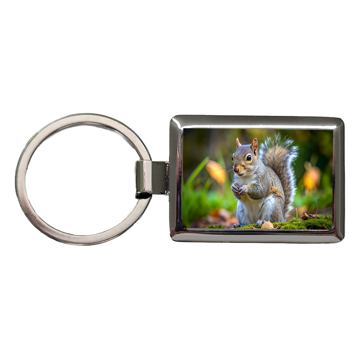 Gray Squirrel Rectangle Metal Keychain