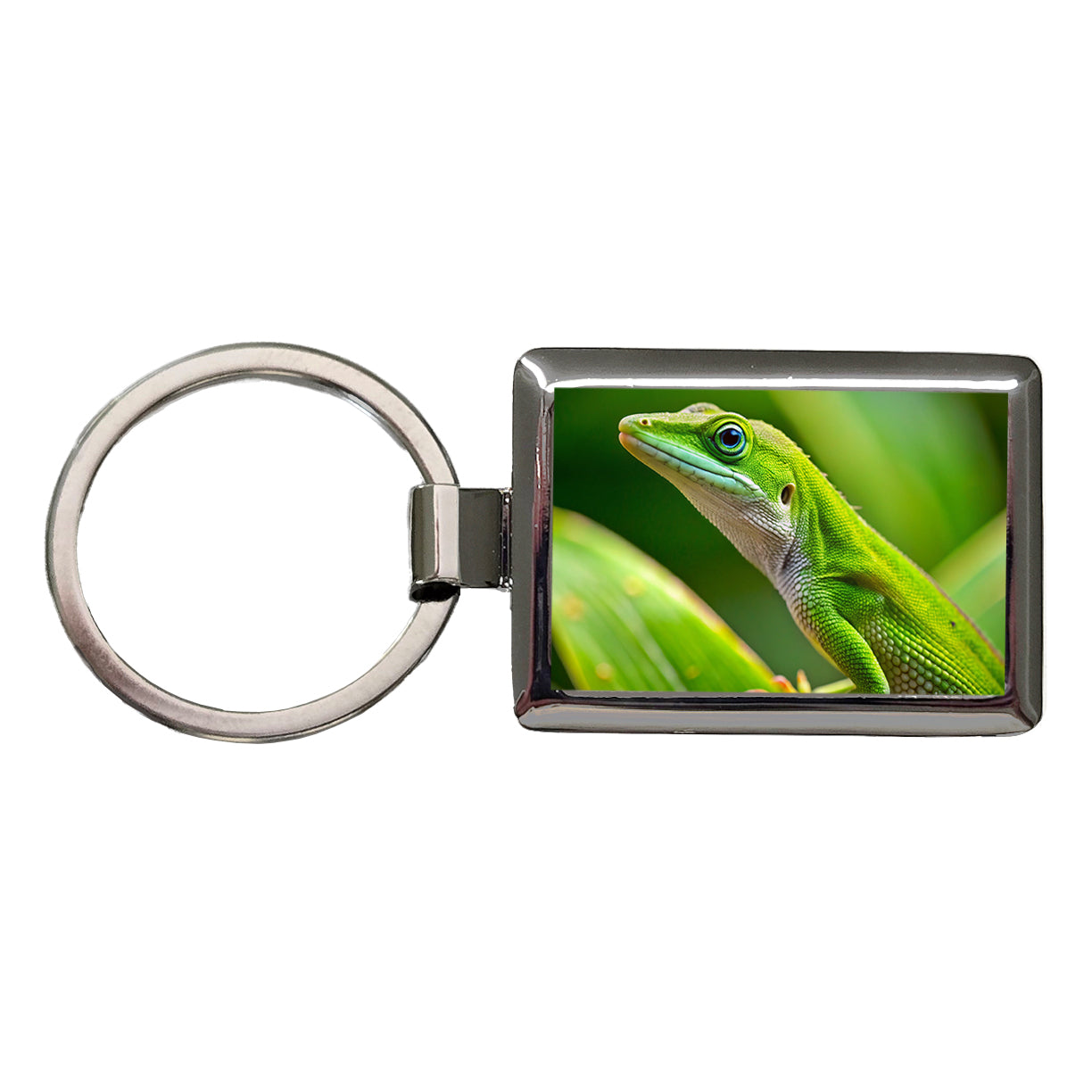 Green Anole Lizard Reptile Rectangle Metal Keychain