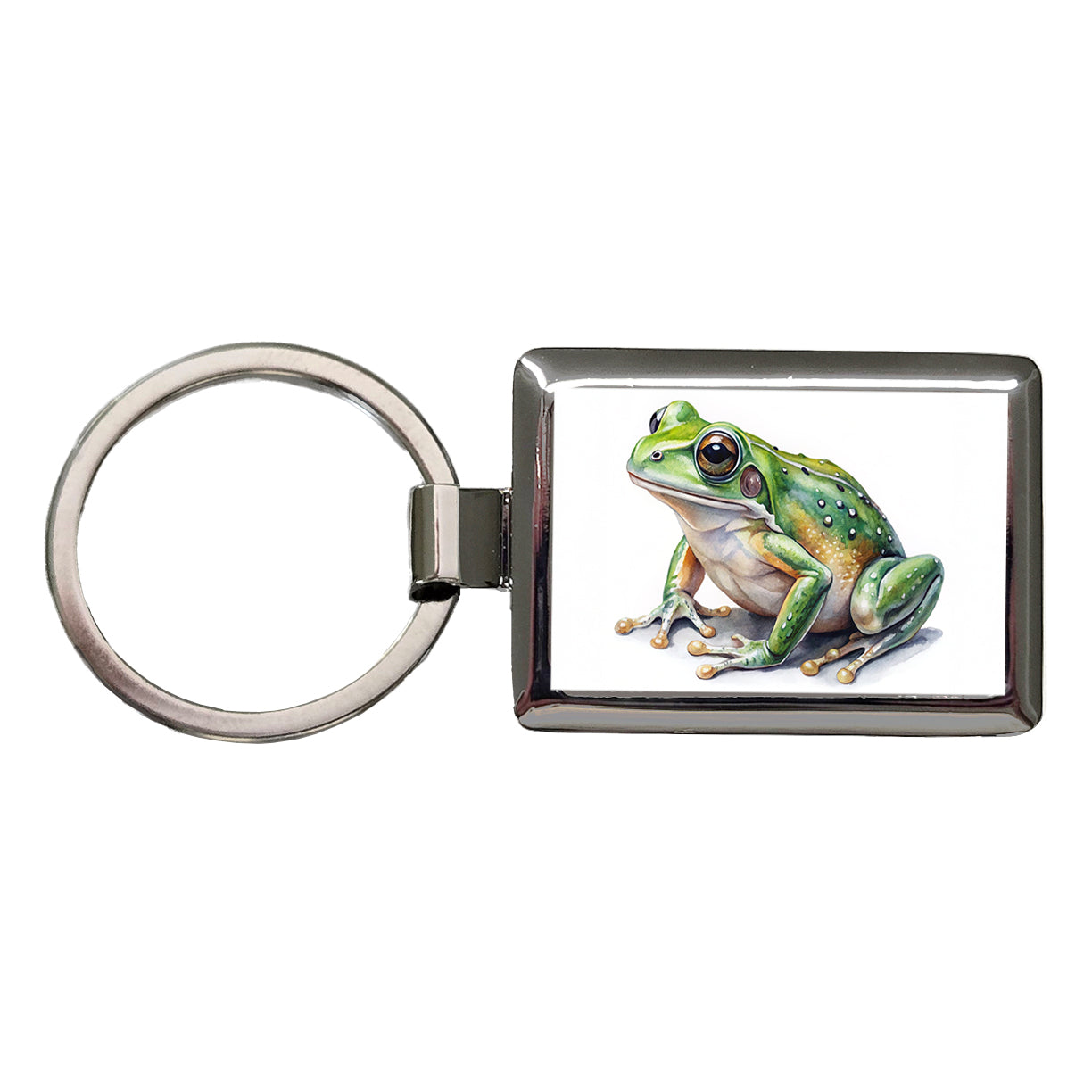 Green Frog Watercolor Rectangle Metal Keychain