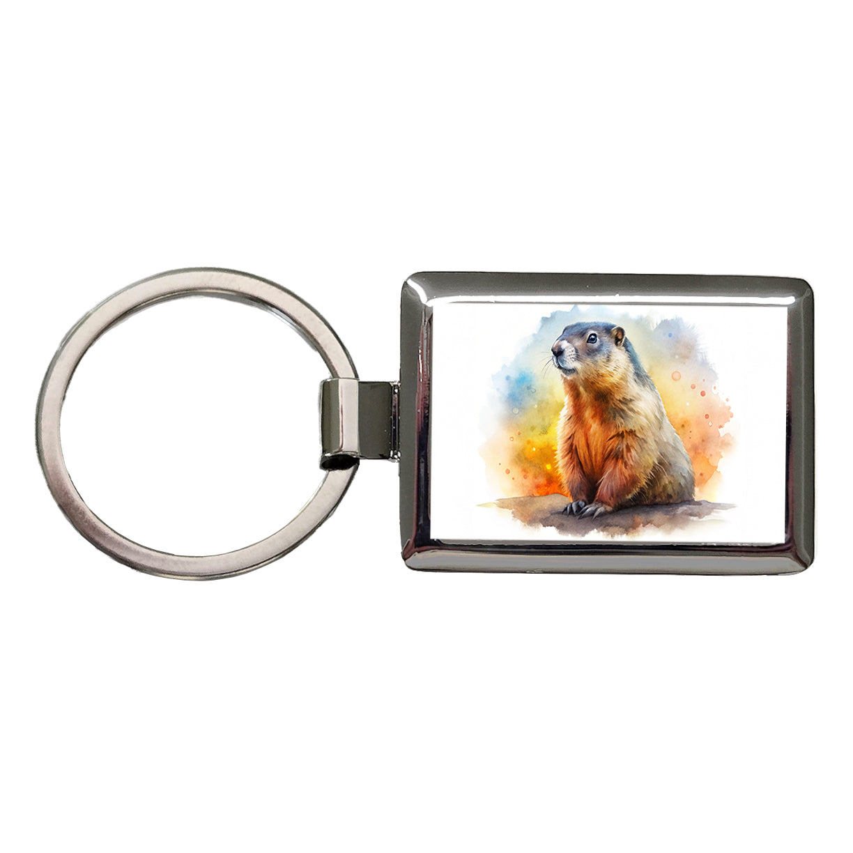 Groundhog Watercolor Rectangle Metal Keychain