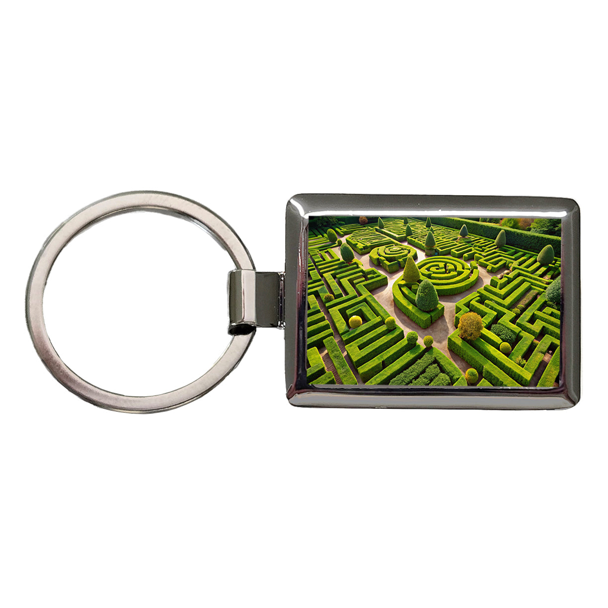 Hedge Garden Maze Rectangle Metal Keychain