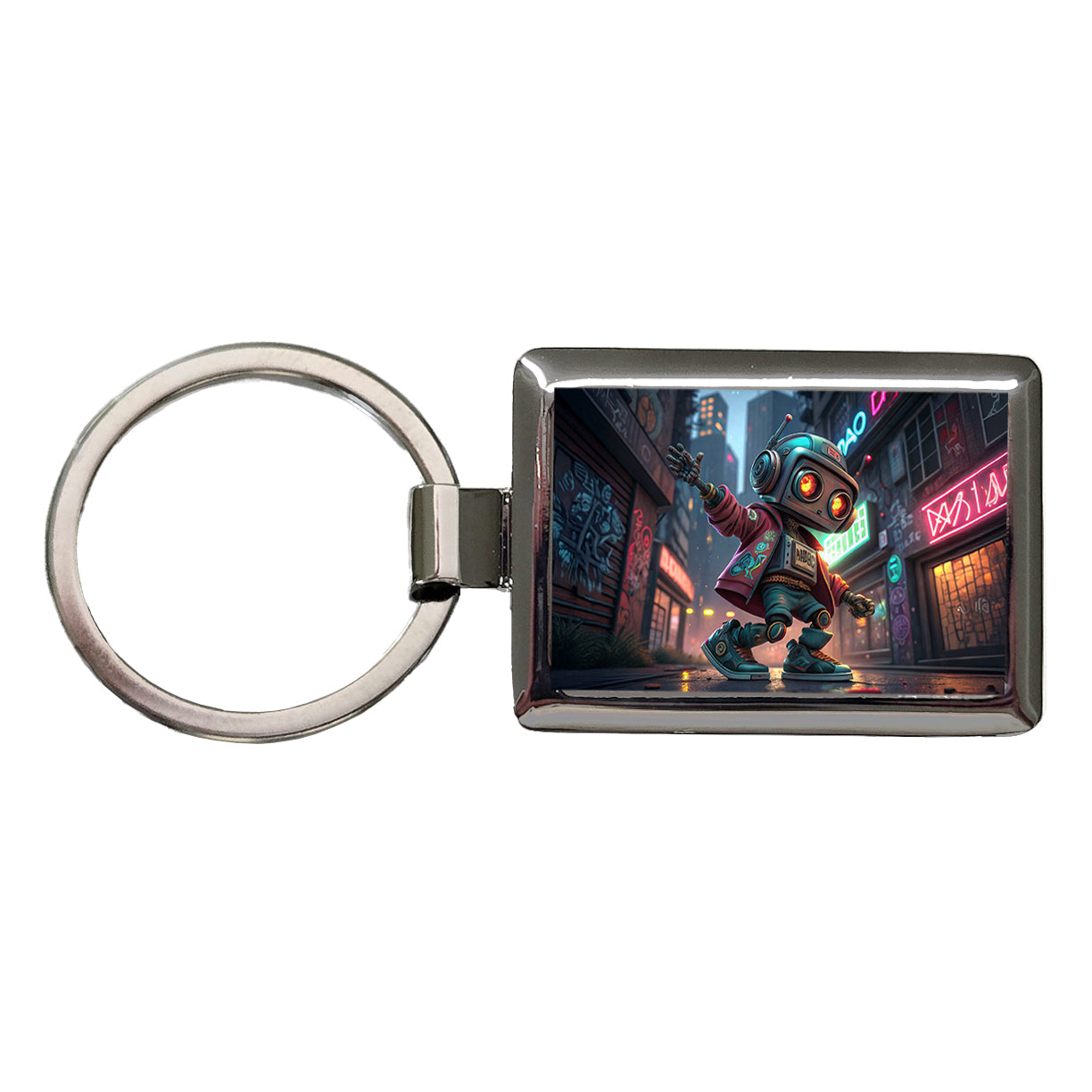 Hip Hop Sci-fi Dancing Robot Rectangle Metal Keychain