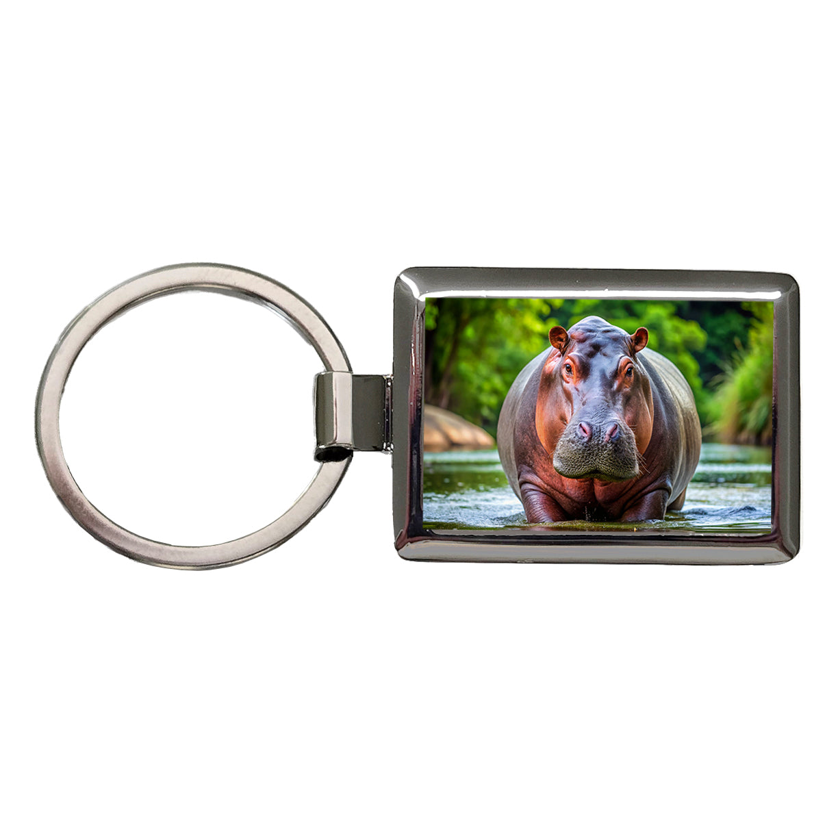 Hippopotamus Rectangle Metal Keychain