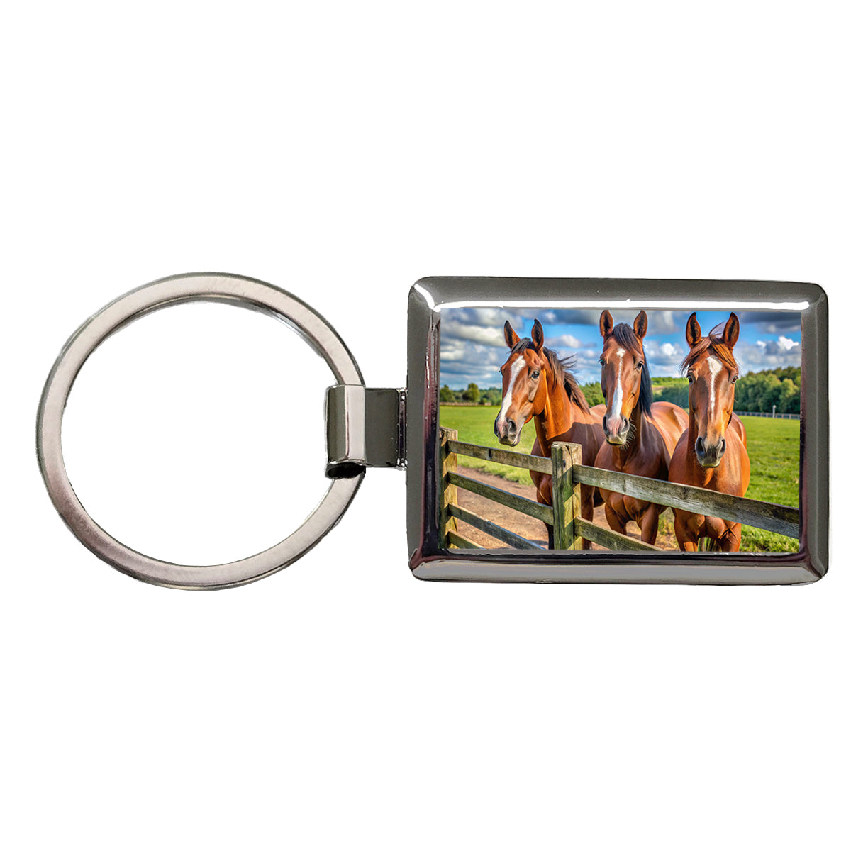 Horses Standing At The Fence Rectangle Metal Keychain