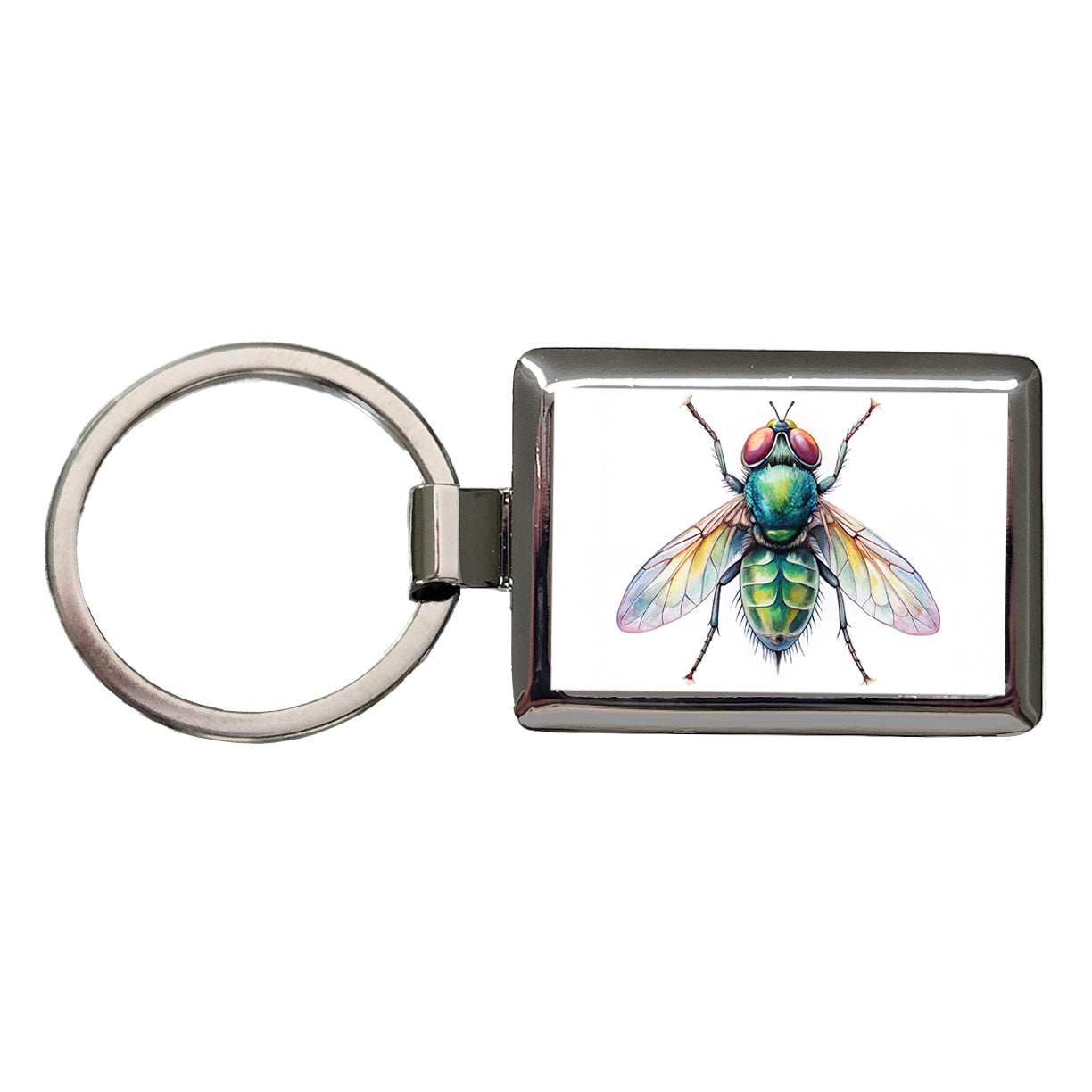 Housefly Fly Watercolor Rectangle Metal Keychain