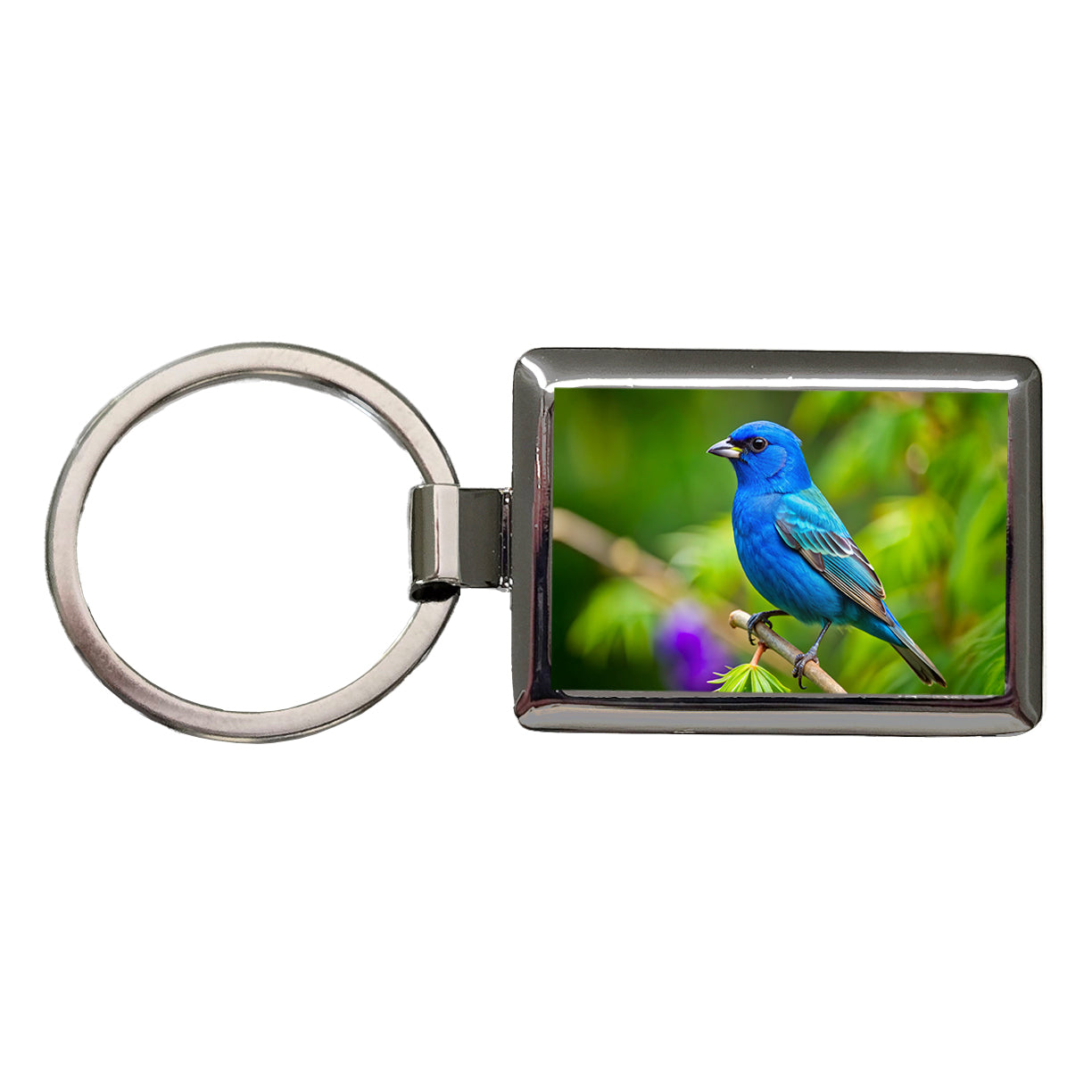 Indigo Bunting Backyard Bird Rectangle Metal Keychain