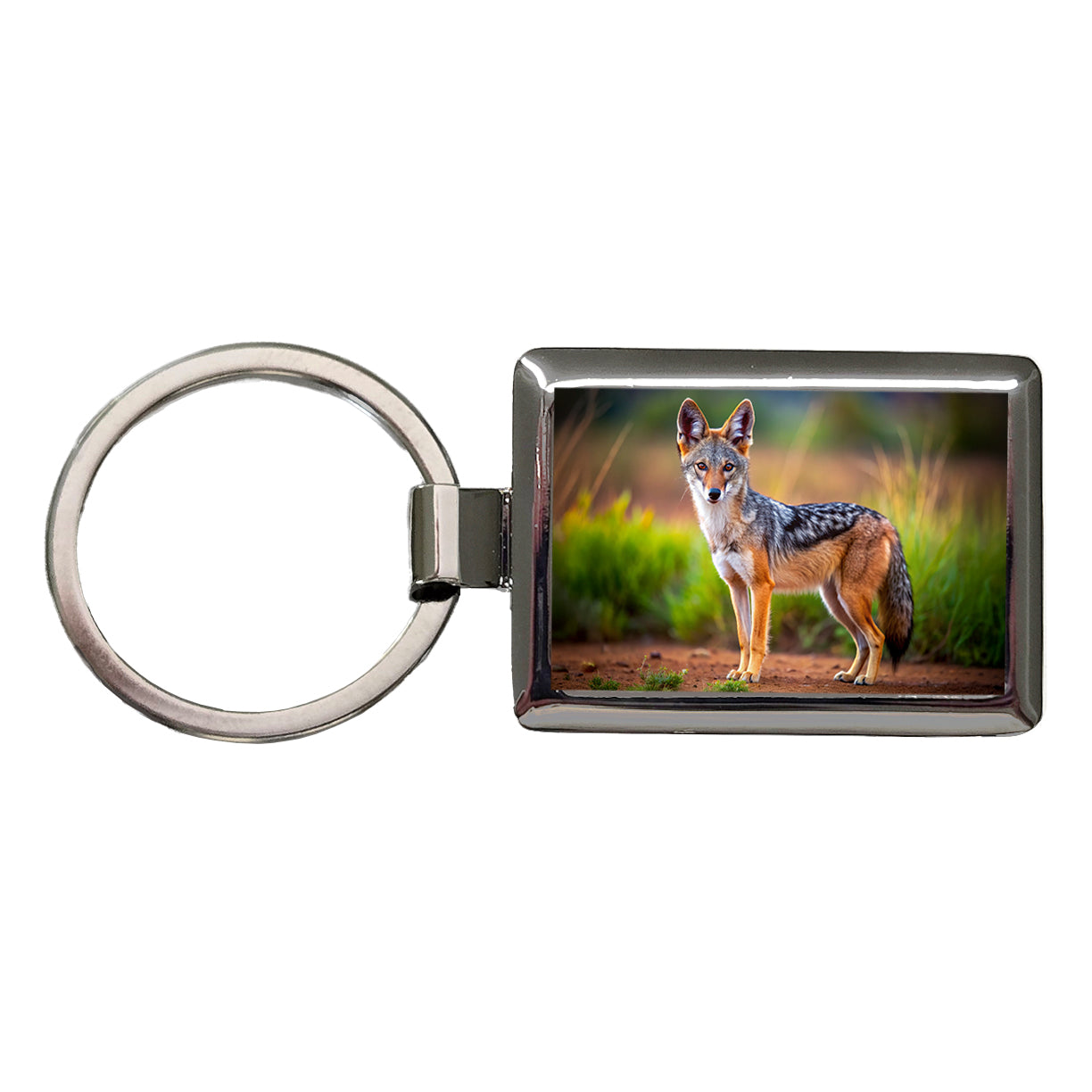 Jackal Rectangle Metal Keychain