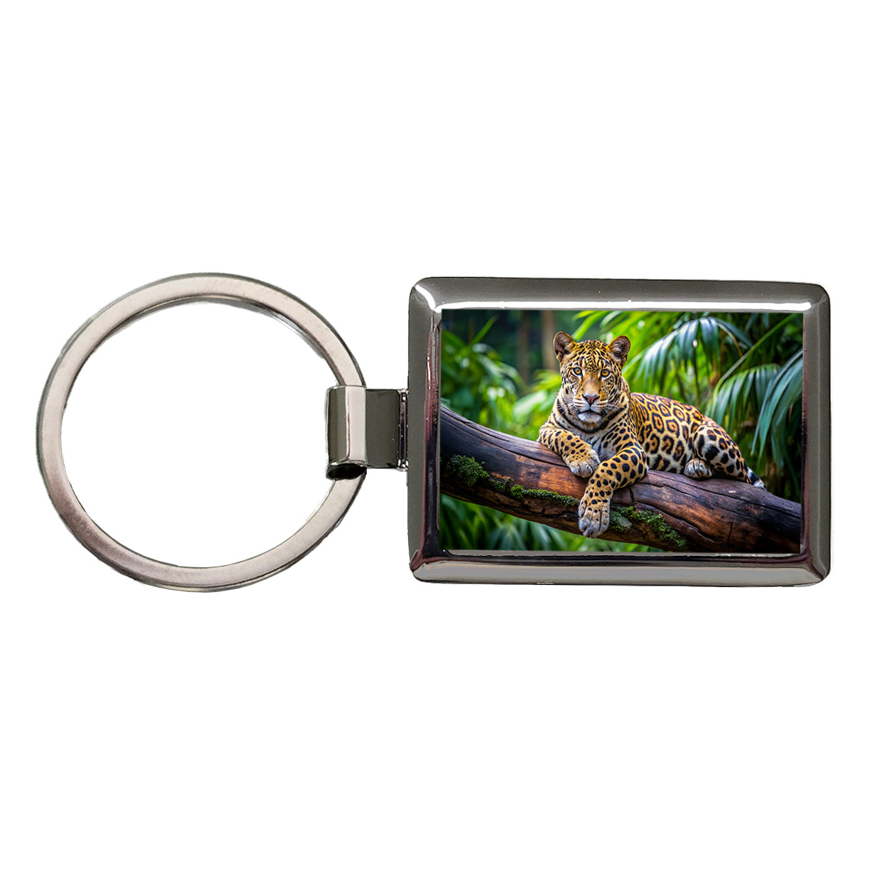 Jaguar Lying On Tree Limb In Jungle Rectangle Metal Keychain