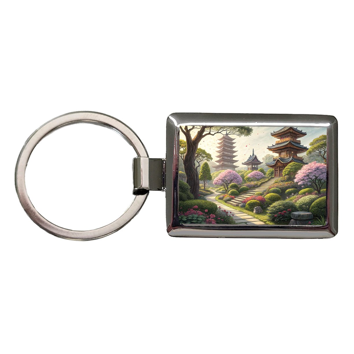 Japanese Garden With Pagodas Rectangle Metal Keychain