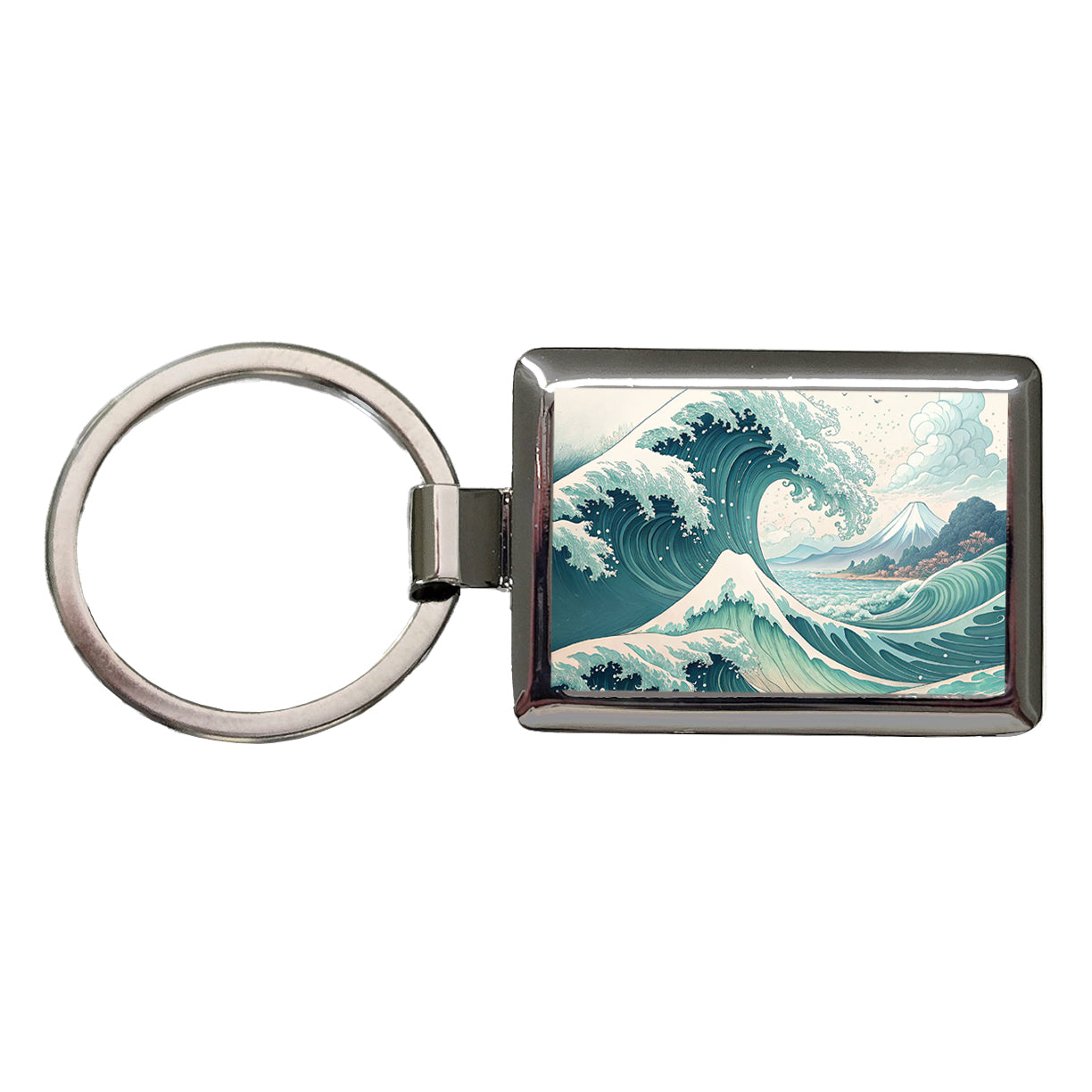 Japanese Ocean Waves Cartoon Rectangle Metal Keychain