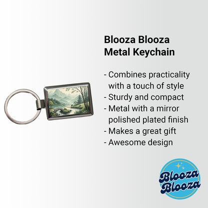 Japanese Style Ink Painting Landscape Rectangle Metal Keychain