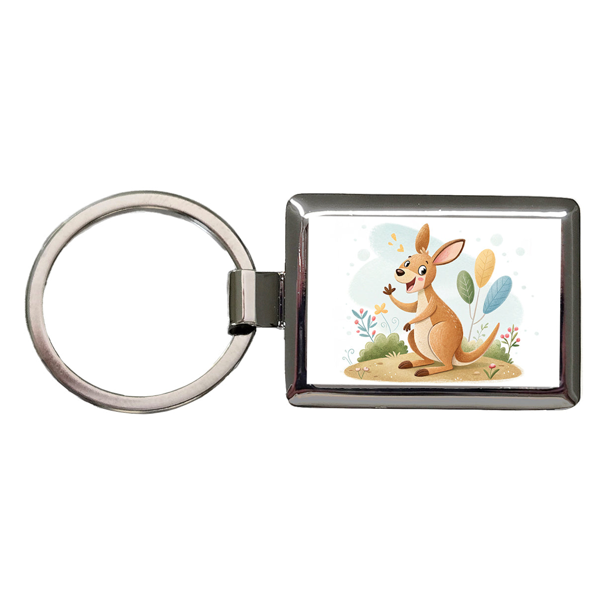 Kangaroo Children's Illustration Style Rectangle Metal Keychain