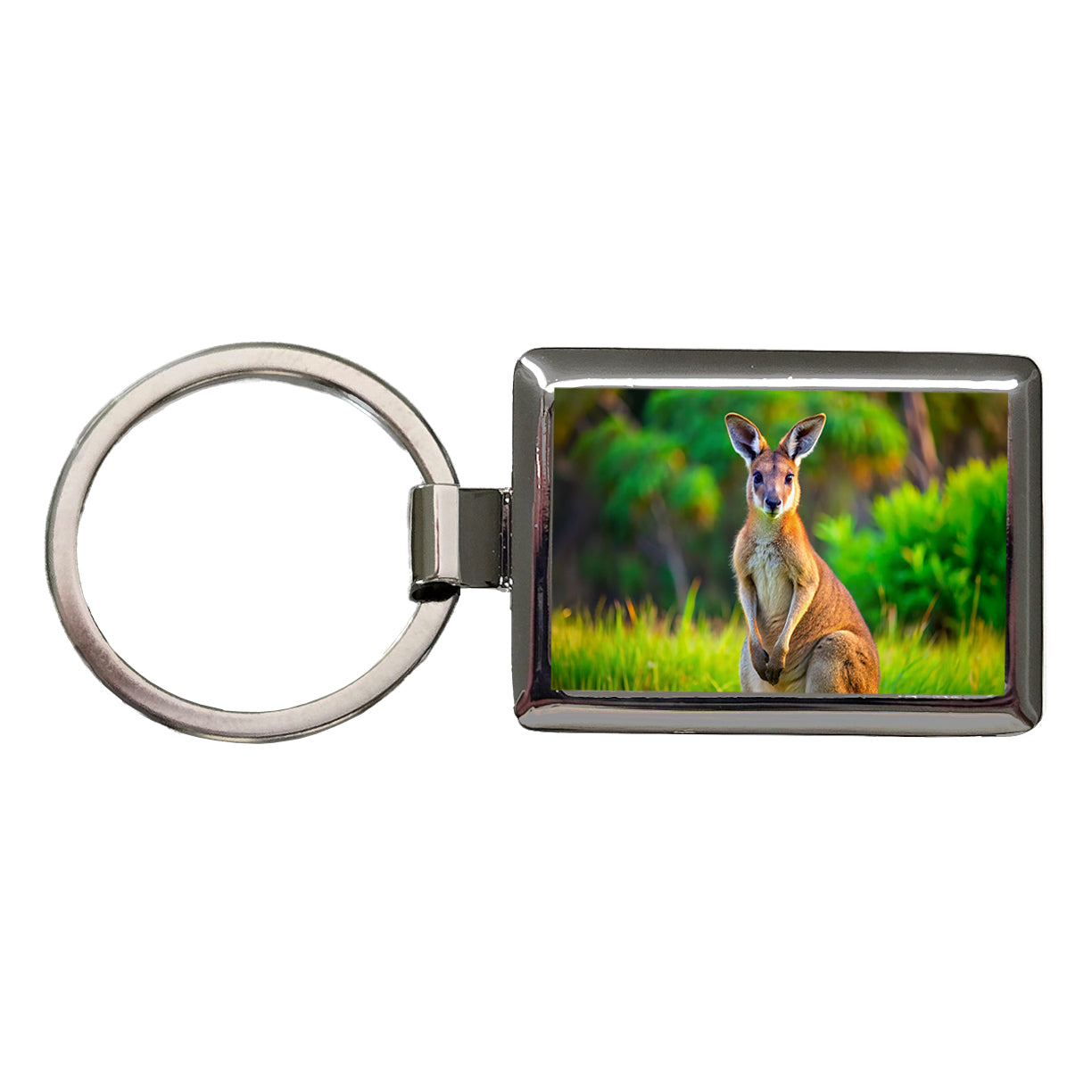 Kangaroo Rectangle Metal Keychain
