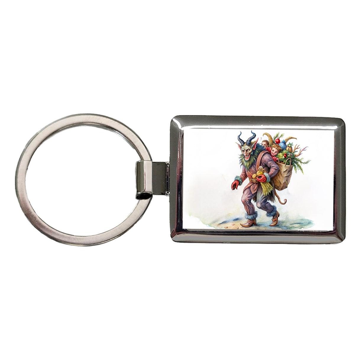 Krampus Carrying Bag Of Children Illustration Rectangle Metal Keychain