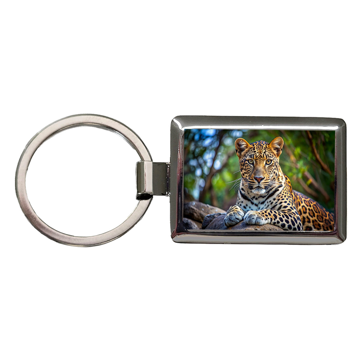 Leopard Rectangle Metal Keychain