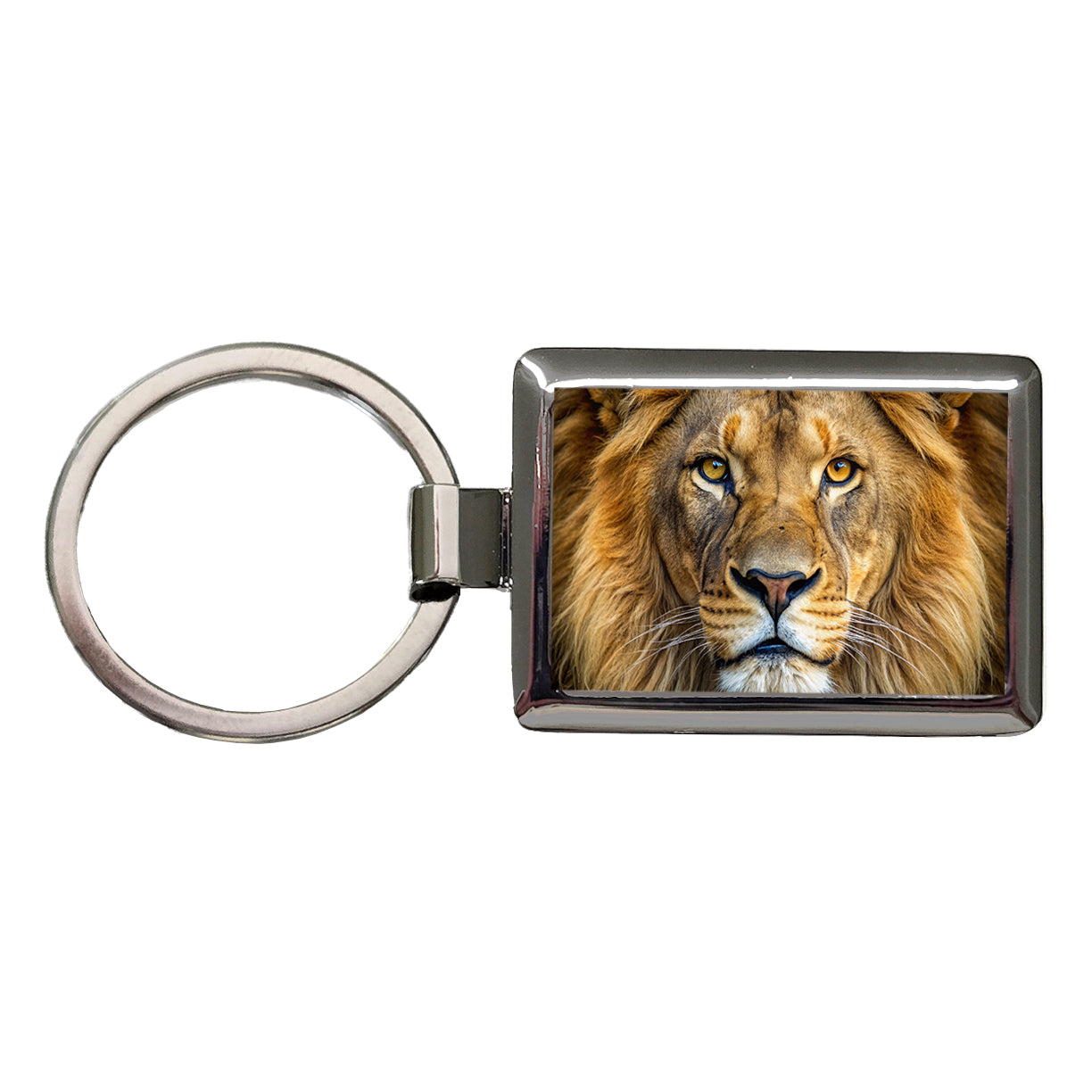 Lion Face Rectangle Metal Keychain