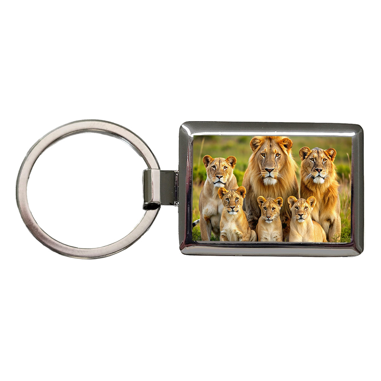 Lion Pride Family Rectangle Metal Keychain