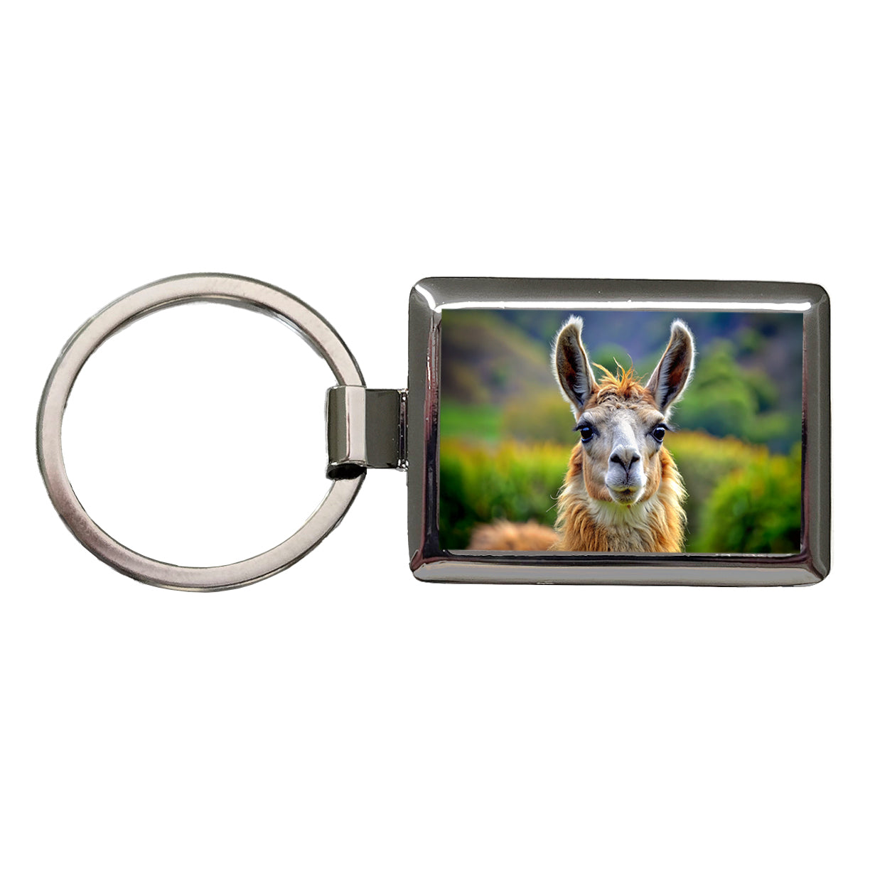 Llama Rectangle Metal Keychain
