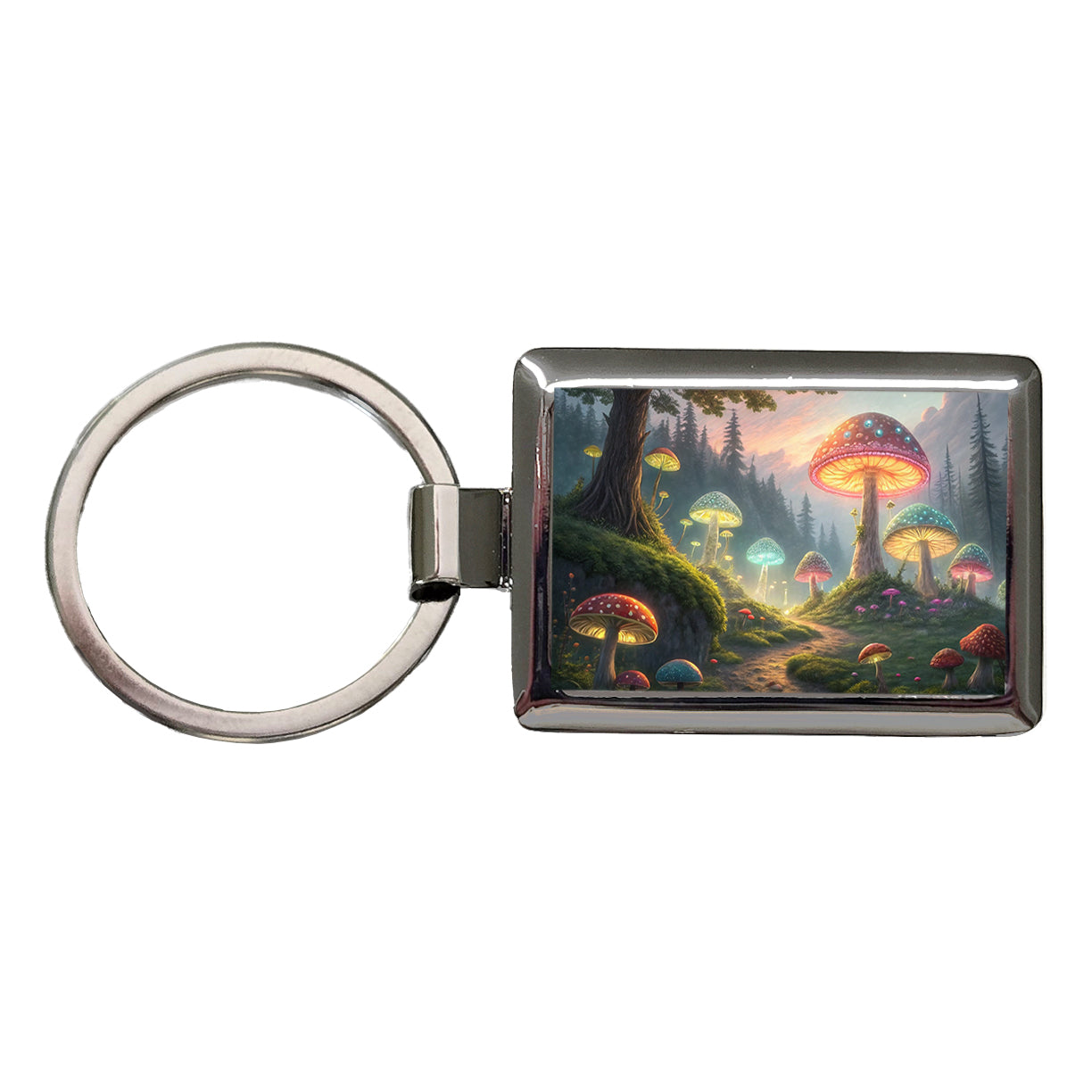 Magical Mushroom Garden Path Rectangle Metal Keychain