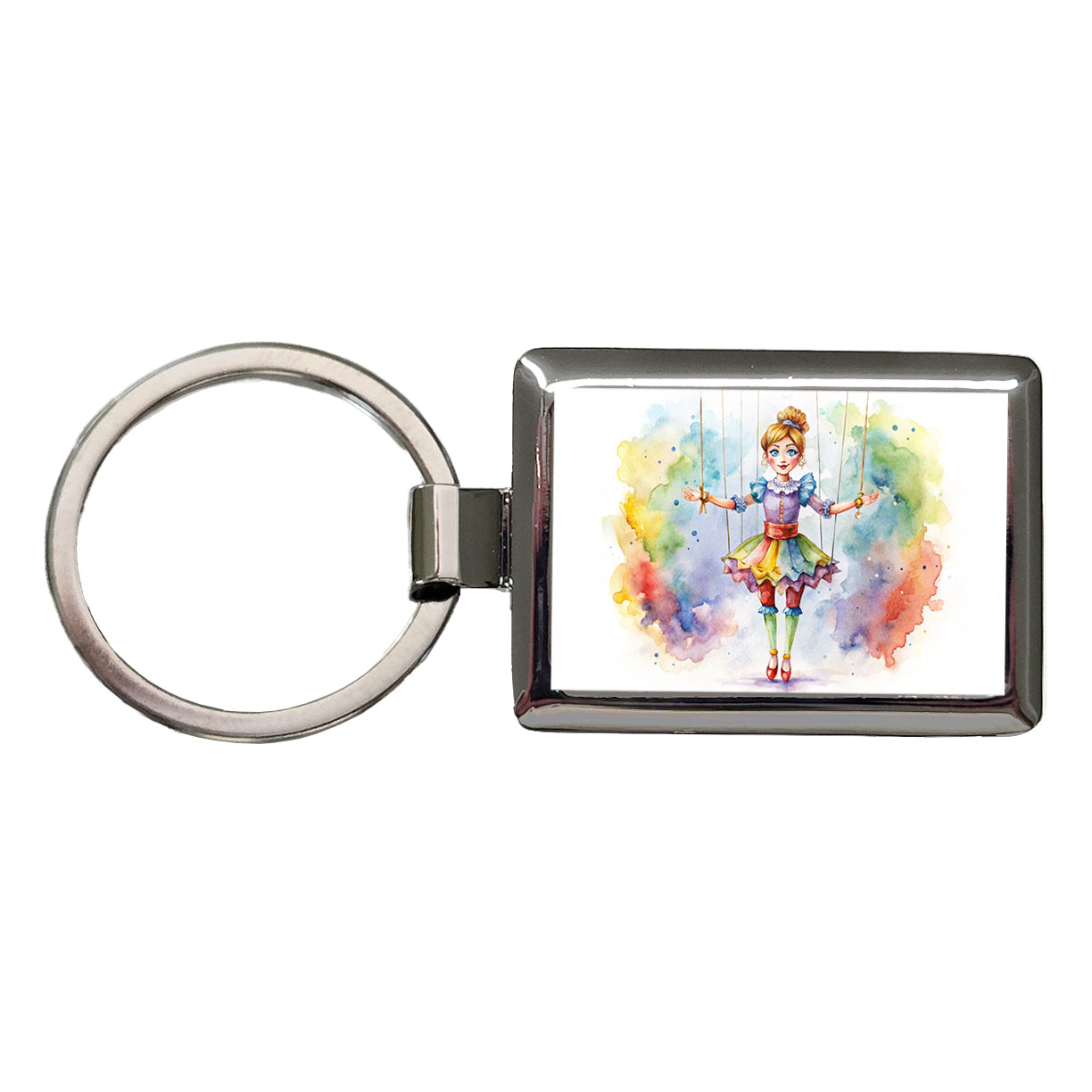 Marionette Puppet on Strings Watercolor Rectangle Metal Keychain