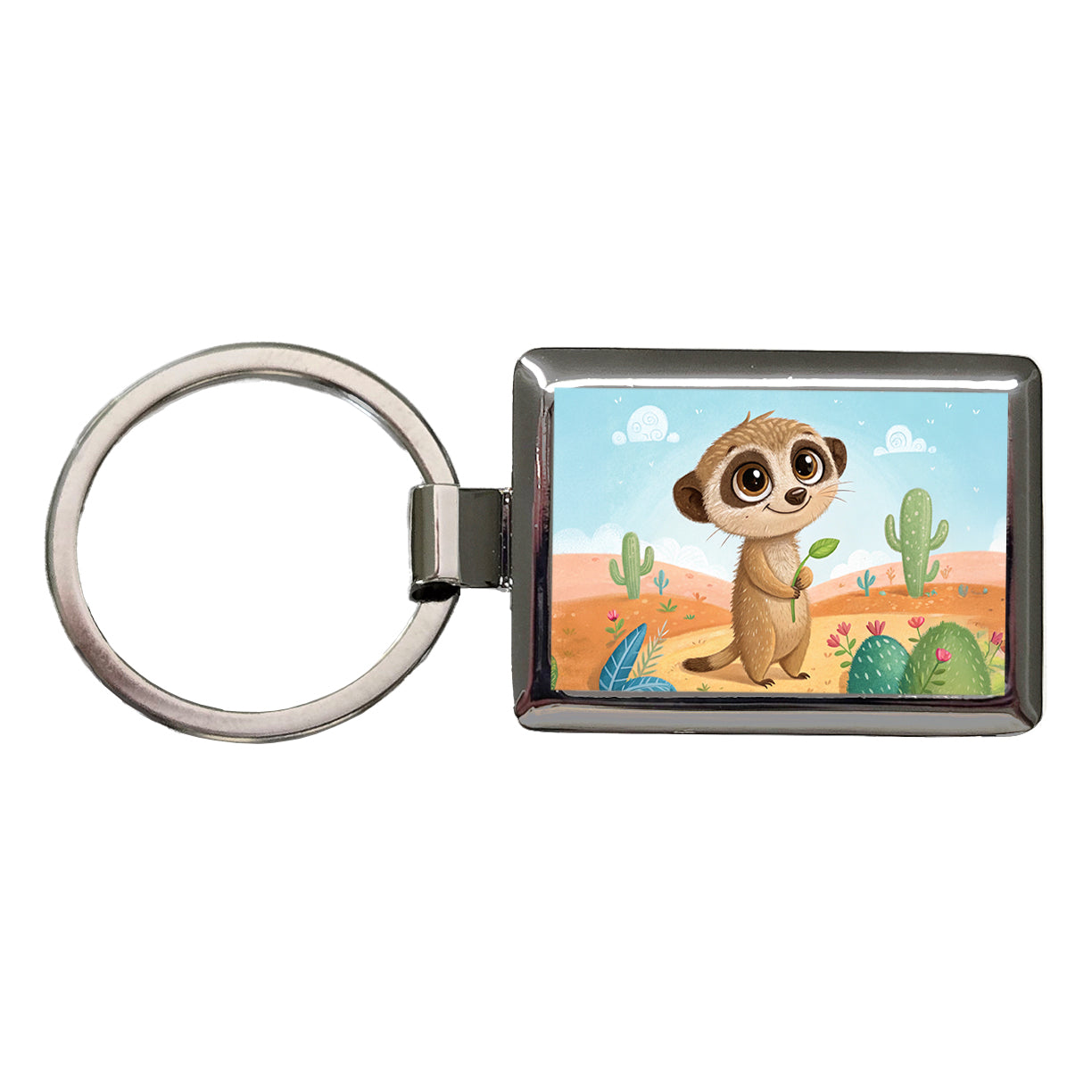 Meerkat Children's Illustration Style Rectangle Metal Keychain