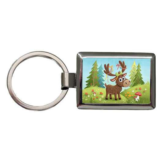 Moose Children's Illustration Style Rectangle Metal Keychain