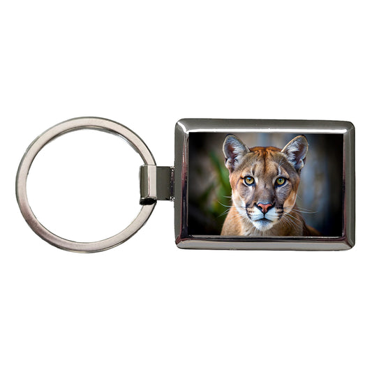 Mountain Lion Cougar Face Rectangle Metal Keychain