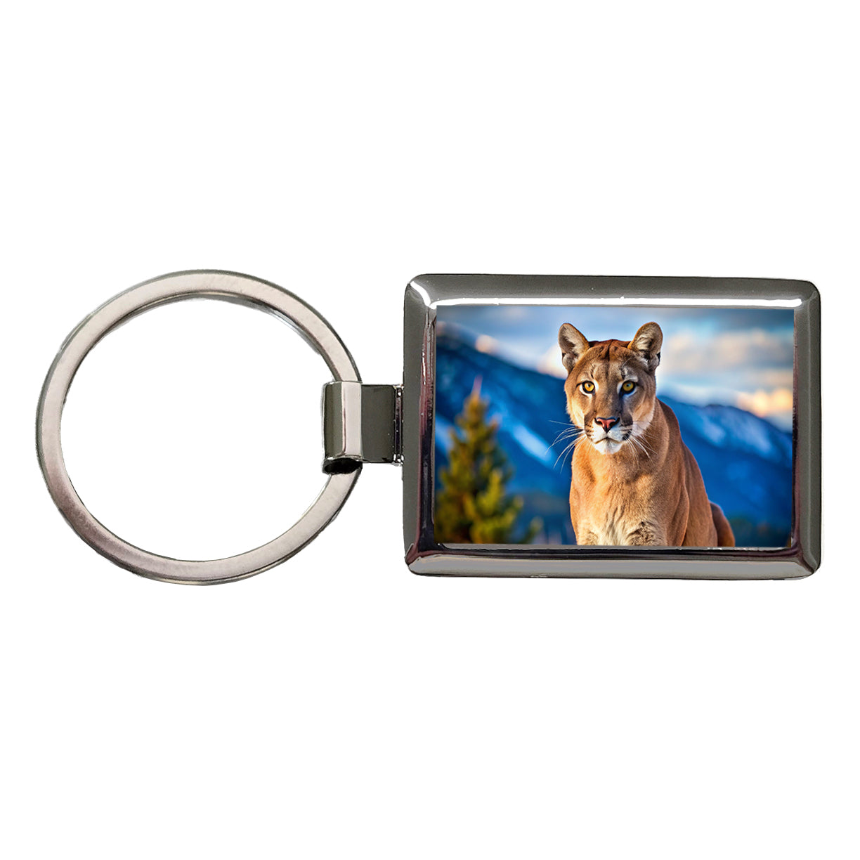 Mountain Lion Cougar Rectangle Metal Keychain