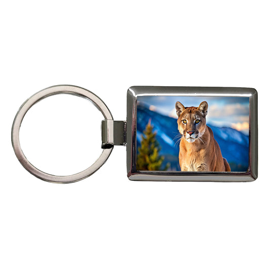Mountain Lion Cougar Rectangle Metal Keychain
