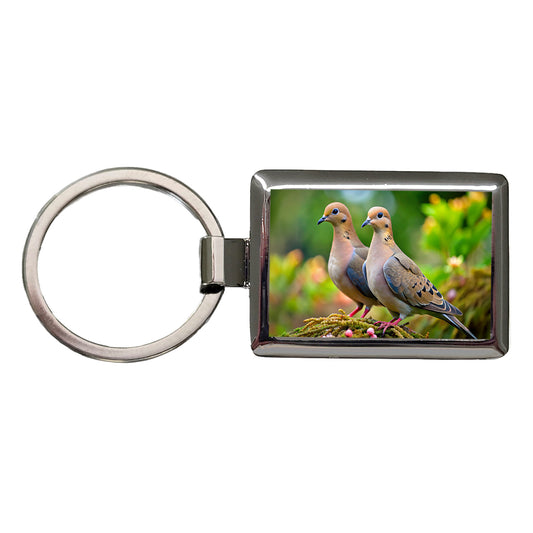 Mourning Doves Backyard Bird Rectangle Metal Keychain