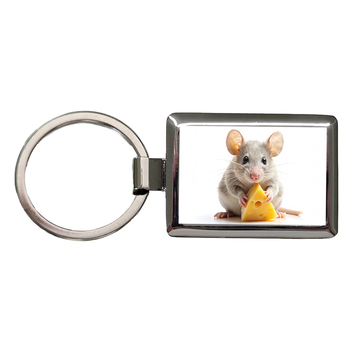 Mouse With A Piece Of Cheese Rectangle Metal Keychain