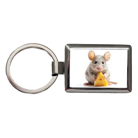 Mouse With A Piece Of Cheese Rectangle Metal Keychain