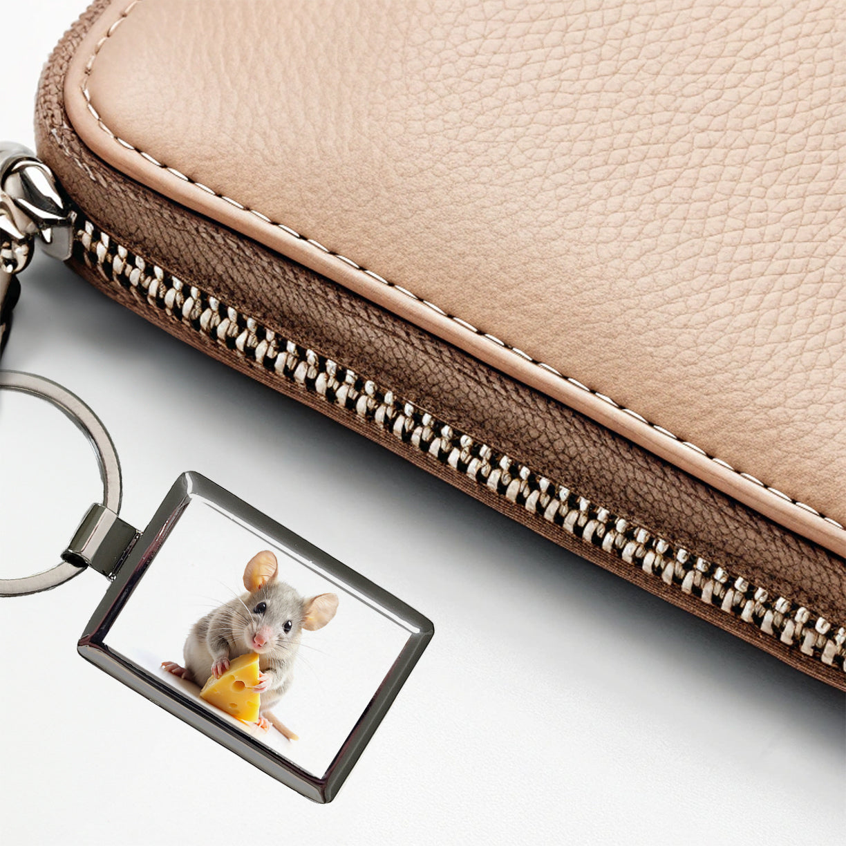 Mouse With A Piece Of Cheese Rectangle Metal Keychain