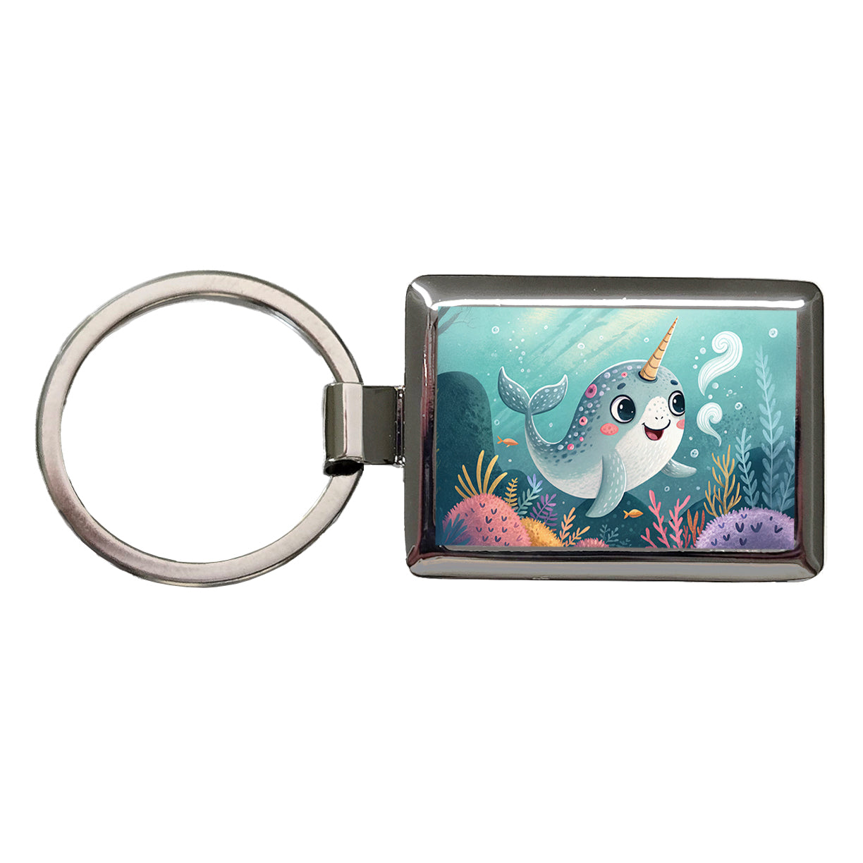 Narwhal Children's Illustration Style Rectangle Metal Keychain