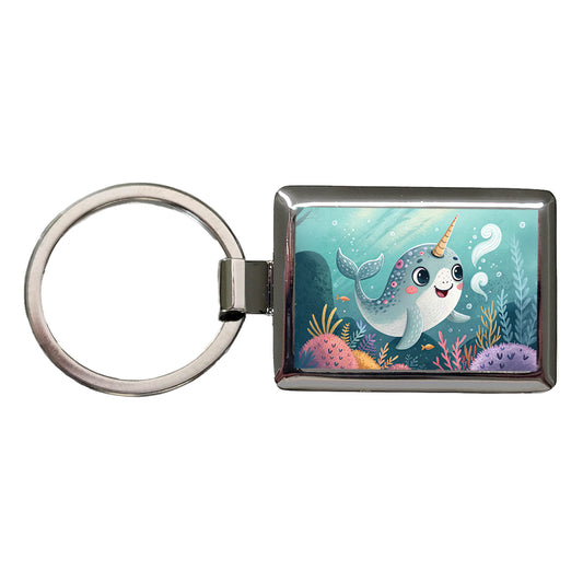 Narwhal Children's Illustration Style Rectangle Metal Keychain