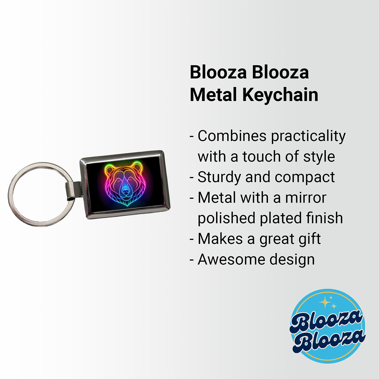 Neon Bear Face Rectangle Metal Keychain