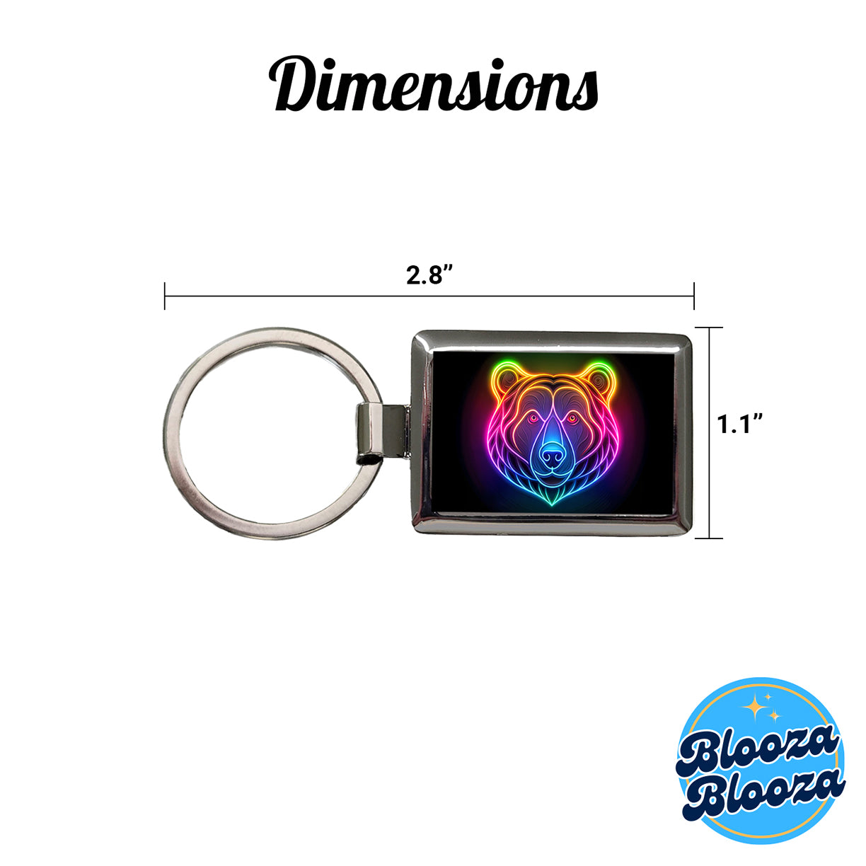 Neon Bear Face Rectangle Metal Keychain