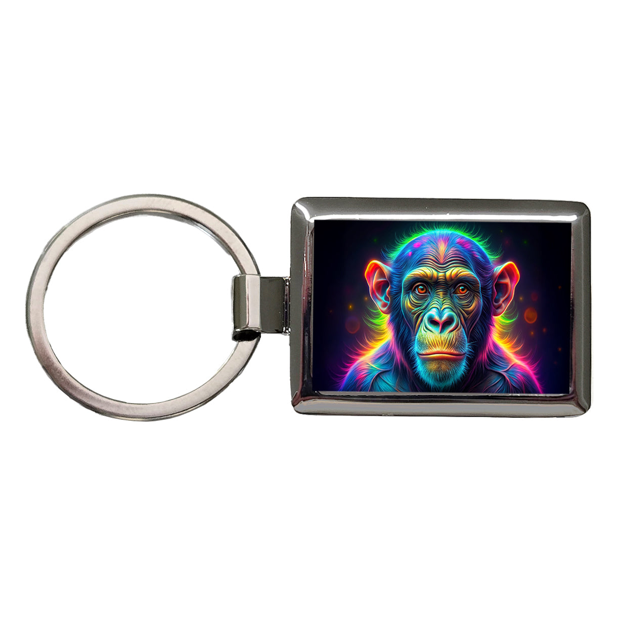 Neon Chimpanzee Monkey Rectangle Metal Keychain