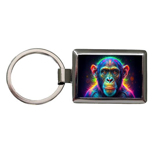 Neon Chimpanzee Monkey Rectangle Metal Keychain